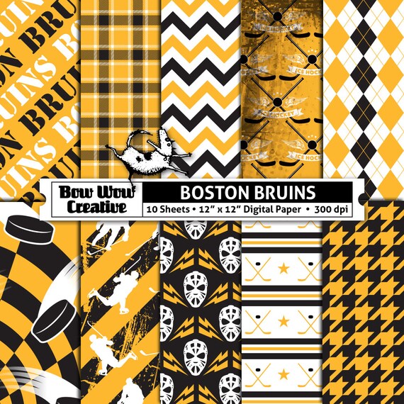 10 Boston Bruins Digital Papers for Scrapbooking Hockey Ice Etsy