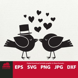 Love Birds Kissing with Hearts SVG Valentijnsdag vogels huwelijkscadeau voor bruidegom verlovingskaart uitnodiging clipart svg snijbestand