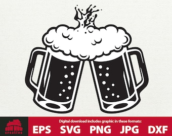 Cheers Beer Mugs Clink Clinking foam splashing svg clipart beer mug with handle stein clipart beer glass svg beer drinker gift cutting file