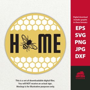Rond HOME-bord svg met honingbij en honingraat zomer verandabord svg bijenbord svg cirkelvormig welkomstportaalbord snijbestand