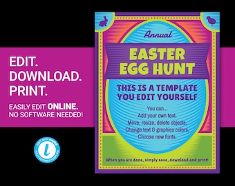 EDITABLE Easter Egg Hunt Roll party dinner celebration church school printable flyer poster template ad advertisement invitation