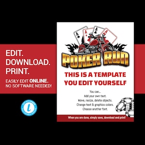 EDITABLE POKER RUN flyer fundraiser motorcycle charity event advertisement poster flyer printable invitation postcard template templett