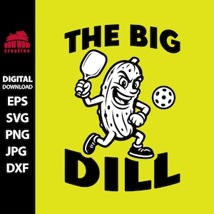 Il divertente file di taglio clipart in formato SVG di The Big Dill, regalo per gli amanti del pickleball, design retrò vintage di un uomo con la pagaia in formato PNG.