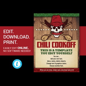 EDITABLE CHILI COOKOFF fundraiser flyer competition charity event advertisement poster flyer printable invitation postcard template templett