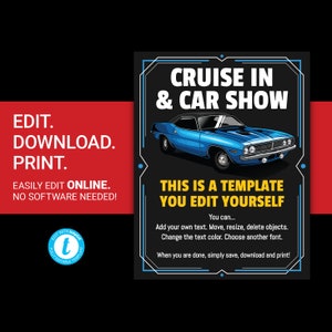 EDITABLE Cruise In Car Show flyer classic car meet up event poster vintage car advertisement template auto show fundraiser flyer templett