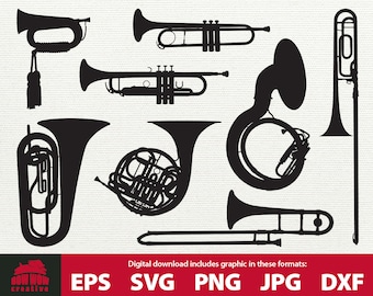 Brass Instrument svg bundle trumpet sousaphone trombone bugle tuba french horn digital vector clip art SVG Cutting File homecoming mums