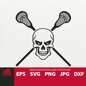Crossed Lacrosse Sticks with Skull svg lacrosse clipart lacrosse skull lacrosse tshirt design lacrosse decal design svg eps file