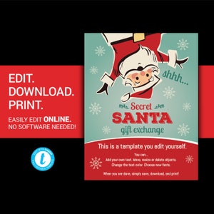 EDITABLE Secret Santa flyer Secret Santa poster gift exchange template Christmas party invite Christmas party flyer gift exchange templett