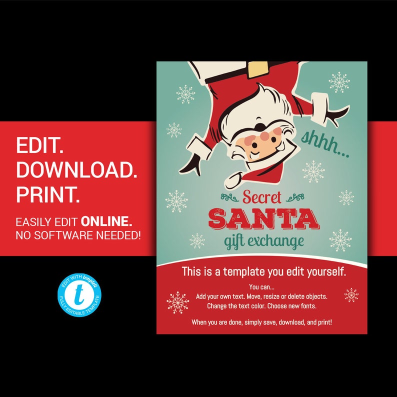EDITABLE Secret Santa Flyer Secret Santa Poster Gift Exchange | Etsy