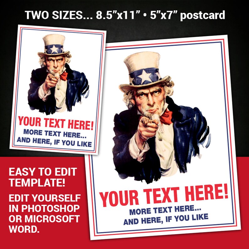 EDITABLE Uncle Sam Poster Uncle Sam Flyer Uncle Sam I Want You Etsy 