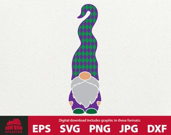 Gnom SVG z diamentami na kapeluszu słodki gnom svg gnom clipart gnom plik do cięcia mardi gras gnom na pionowy znak na ganku prezent dla miłośnika gnomów