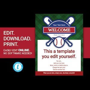 EDITABLE Baseball Tee Ball Little League team flyer for tryouts tournaments games poster advertisement postcard personalized party template