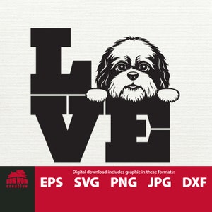 LOVE Peeking Shih Tzu svg fichier poche chiot clipart cadeau pour Shih Tzu amant svg Shih Tzu maman Shih Tzu svg drôle shih tzu svg noir et blanc