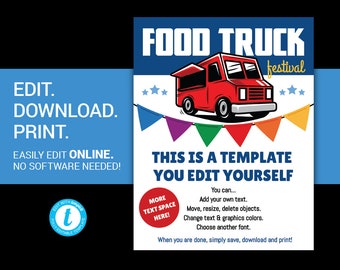 EDITABLE Food Truck Festival Rodeo fundraiser flyer charity event advertisement poster flyer printable invitation postcard template templett