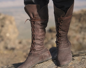 Botas de feria renacentista, botas de disfraz medievales de cuero, zapatos para LARP y cosplay, calzado de fantasía de princesa caballero para Halloween