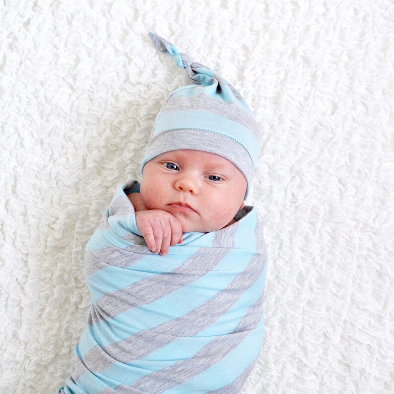 Baby Boy Blanket. Stretchy Swaddle Style. Blue and Gray Etsy