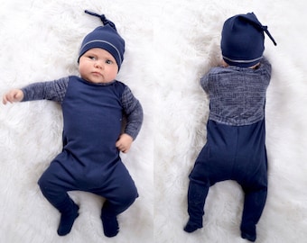 Baby boy footie romper. Take home outfit. {HEAD FIRST} Read item details. Colors, navy bluer. Handmade in MN, Lippybrand