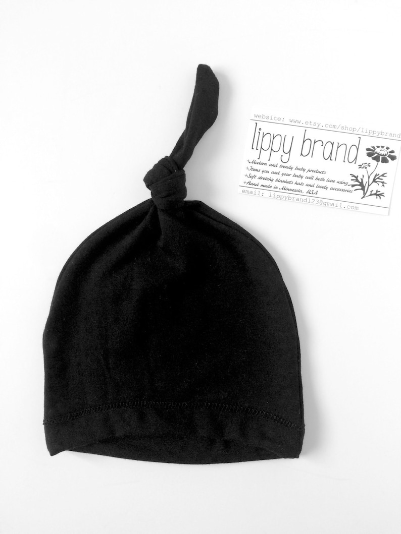 Solid Black Baby Hat. Knot Style. Soft Stretchy Knit. Gender Etsy