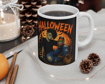 Gordy Game - Zombie Halloween Pumpkin Scarecrow Mug | Spooky Jack-o'-Lantern Ceramic Mug