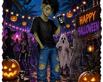 Gordy Game - Zombie Halloween Teen Zombie/ Vampire Poster | Rolled Poster, Pumpkin Party Night