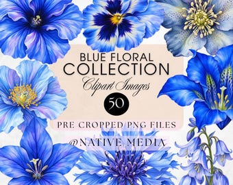 Blue Botanical Floral Collection | Watercolor PNG Collection | Clip Art| Digital Download