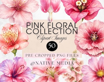 Pink Botanical Floral Collection | Watercolor PNG Collection | Clip Art| Digital Download