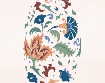 Florale Wandkunst zum Ausdrucken | Botanischer Druck in Terrakotta-Farbe Blausalbei | Vintage-Blumendekor im Folk-Art-Stil | Digitaler Download