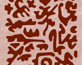 Abstrakte Terrakotta-Wandkunst zum Ausdrucken | Rosafarbener Druck im Matisse-Stil | Boho-Dekor mit organischen Formen | Digitaler Download