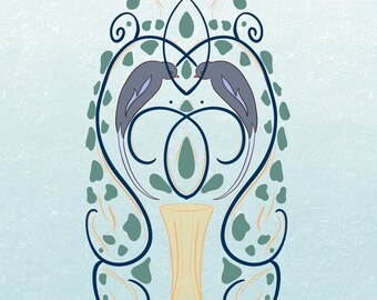 Marineblaue botanische Wandkunst zum Ausdrucken | Linienzeichnung von eisblauen Samenkapseln | Moderne, organische Schlafzimmerdekoration | Digitaler Download