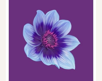 Wandbild „Blaue Dahlie“ zum Ausdrucken | Violette Blüte auf königlichem Purpur | Lebendiger botanischer Druck | Digitaler Download