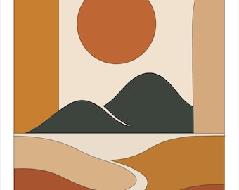 Wandbild „Sun River“ in Terrakotta zum Ausdrucken | Landschaftsmotiv in gebranntem Orange | Moderne Boho-Wüstendekoration | Digitaler Download