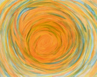 Sun Spiral - Abstract Sunburst Giclée Print | Warm Orange & Gold Acrylic Wall Art | Fine Art Print