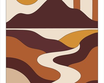 Wandbild „Geschwungener Pfad“ zum Ausdrucken | Terrakotta-Wüstenlandschaft | Boho-Bogen-Sonnendeko | Digitaler Download