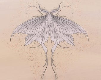 Mondfalter-Wandbild zum Ausdrucken | Feine Strichzeichnung | Vintage-Insektenmotiv | Digitaler Download