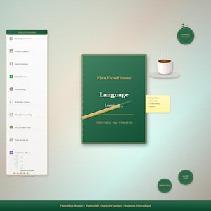 Dziennik nauki języka do druku w formacie PDF | Śledzenie postępów w nauce słownictwa bez daty, format A4 i format US Letter | Natychmiastowe pobranie