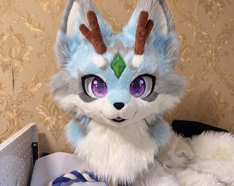 Custom Faux Fur Fursuit Head, Dragon Wolf Mascot Cosplay Costume Accessories