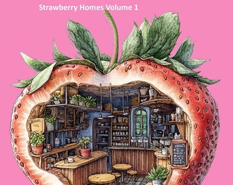 Strawberry Home Dwellings, Adult Coloring, 25 Highly Detailed Illustrations, PDF, Instant Download