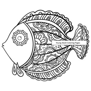Printable Adult Coloring Page Aquatic Coloring 18 Fish Etsy