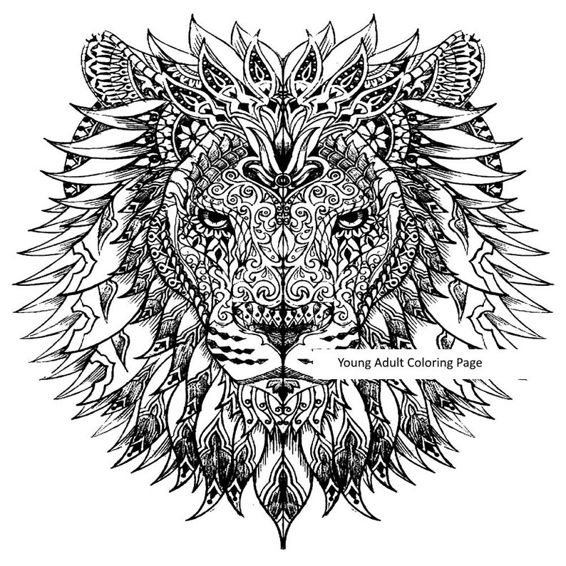 Printable Adult Coloring Page Lion Animal Coloring 29 | Etsy