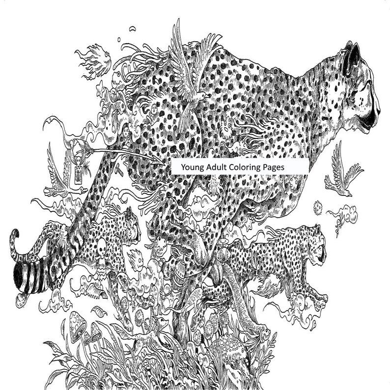 Printable Adult Coloring Page Animal Coloring 23 Cheetah. | Etsy