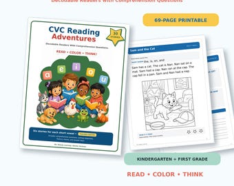 CVC Decodable Stories Workbook | Short Vowel Phonics, Kindergarten, 1st Grade (Digital Download)