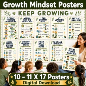 Poster zu exekutiven Funktionen für die Klassenstufen K–2, Klassenzimmerdekoration für ein wachstumsorientiertes Denken, Druckvorlagen für ein ruhiges Klassenzimmer und Homeschooling