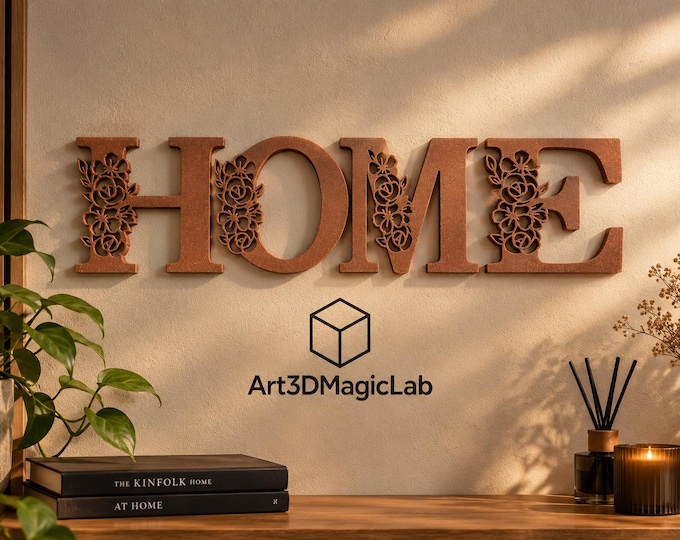 Featured listing image: Custom 3D Floral Wall Letters, Personalized Flower Name Sign, 3D Lettering with Botanical Pattern, Elegant Wall Art, Housewarming Gift