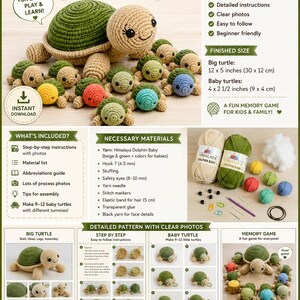 Crochet Turtle Memory Game Pattern | Amigurumi Baby Turtles PDF (Digital Download)