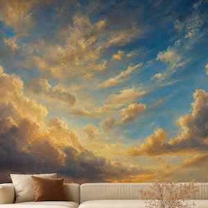 Dramatische Himmelswolken-Tapete, selbstklebendes Wandbild „Blauer Himmel“, malerische Landschaftswanddekoration, Naturwandkunst