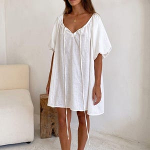 white dress short flowy Sleeve YGroup_SolDress