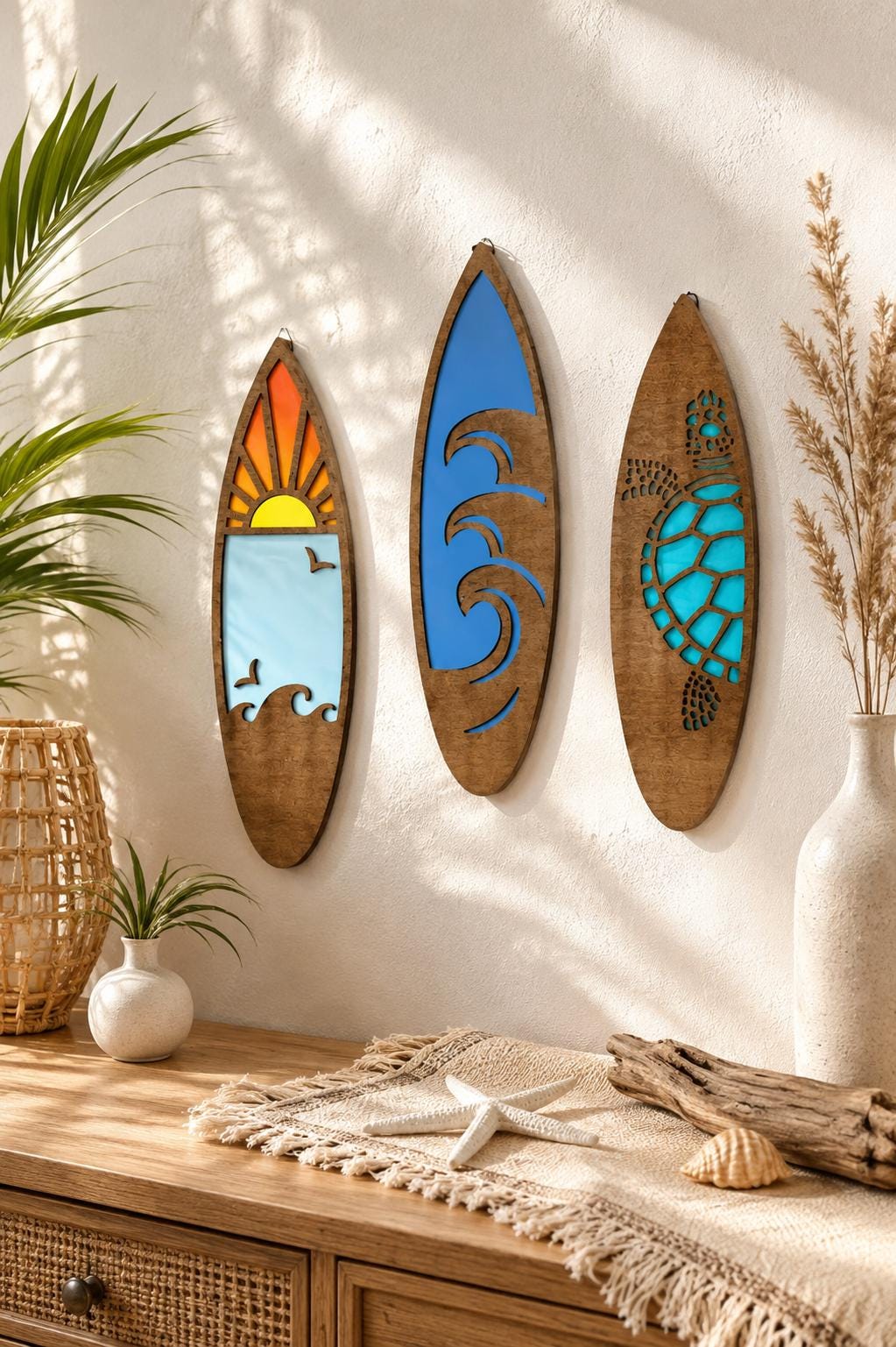 ハワイ購入 サーフボード型 ウッドアート 壁掛け インテリア ハンドペイント Hawaii i surfboard wall art - Etsy 日本