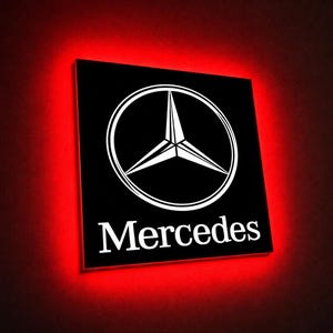 Letrero LED para camión Mercedes Benz 50x50cm, rojo, iluminado para la ventana de la cabina, con control remoto, decoración interior para camión, regalo para camionero