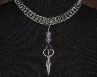 19"  - 21" Chainmail Choker Necklace Half Persian 4 in 1 weave Goddess