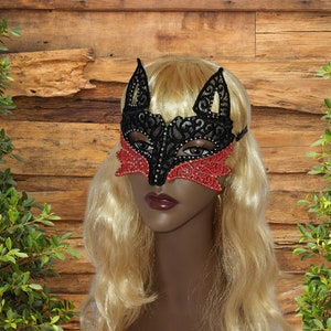 Custom Freestanding lace Fox Mask Crystal Rhinestones Freestanding Lace Masquerade Ball Steampunk foxy, Mardi Gras boudoir kitsune mask image 2